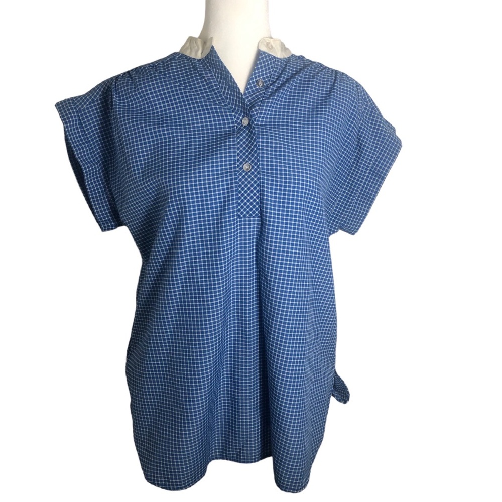 Vintage Ecco Bay popover plaid popover short sleeve top. Sz Small